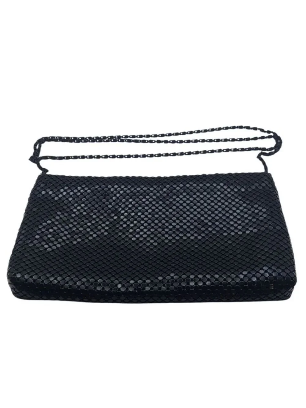 Marlo Black Mesh Metallic Evening Bag Purse Chain Strap Zip Closure Inner Pocket